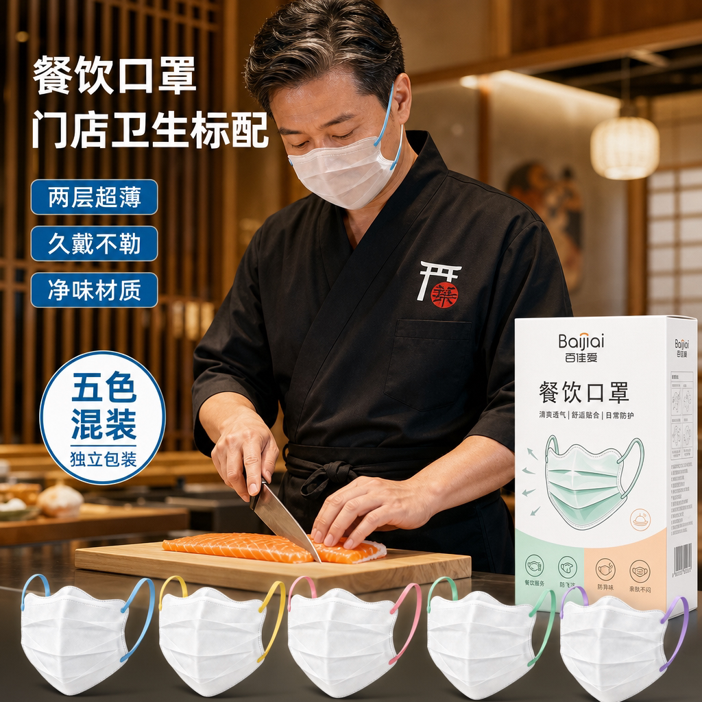 食品级防飞沫一次性口罩不勒耳图片