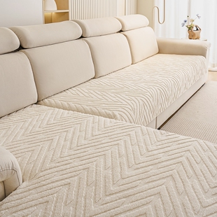 2025新款现代奶油风加厚防滑防猫抓毛绒贵妃沙发垫布四季通用