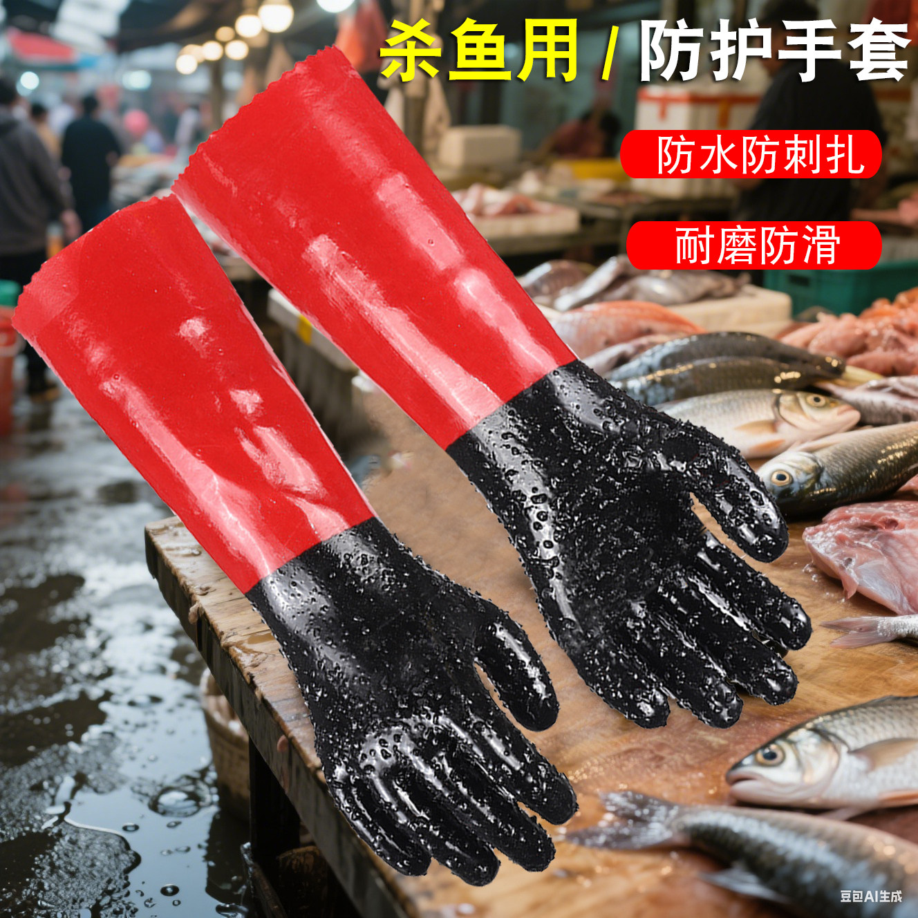 杀鱼专用手套防刺防水处理海鲜防护洗鱼水产抓鱼赶海劳保耐磨户外