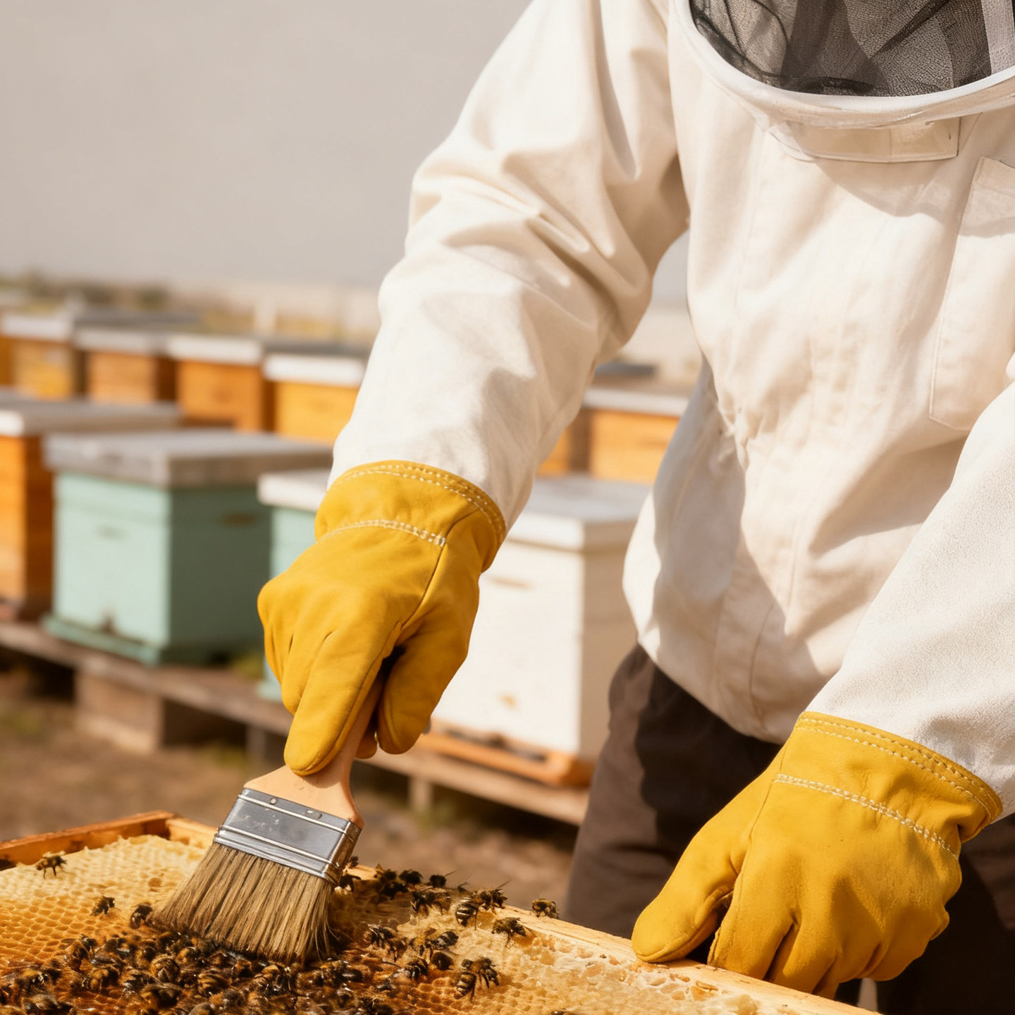 专业养蜂羊皮防护手套加厚真皮蜜蜂养殖防护手套套装户外工作手套