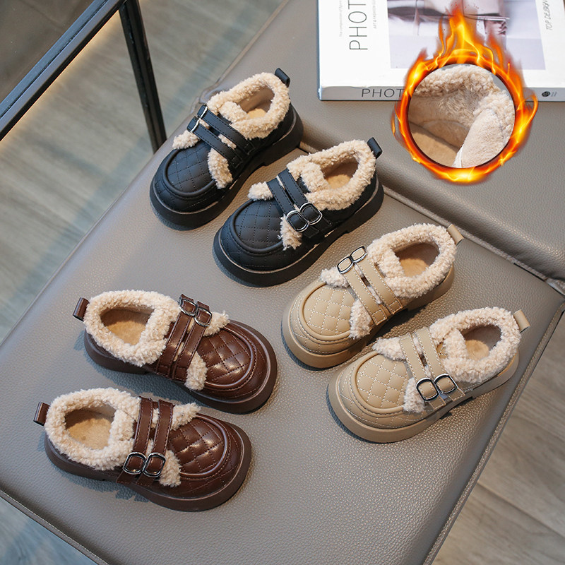 冬季女童棉鞋加绒中大童棉皮鞋