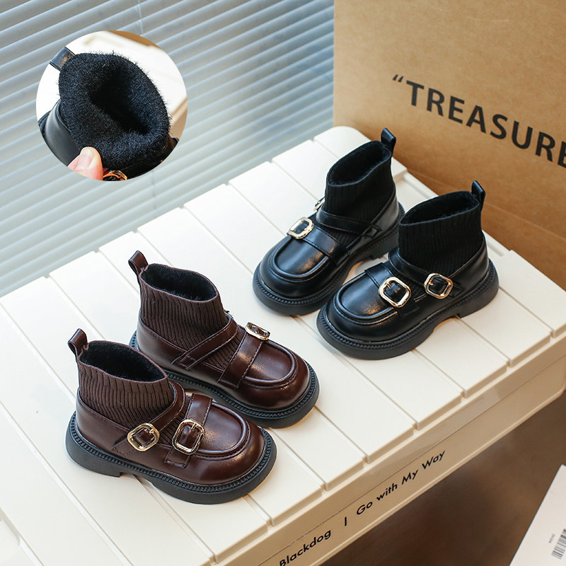 梵勒时尚飞织春秋儿童袜靴皮鞋