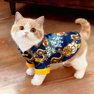 小猫咪衣服新年龙袍盘扣棉衣秋冬保暖布偶金渐层过年喜庆宠物唐装