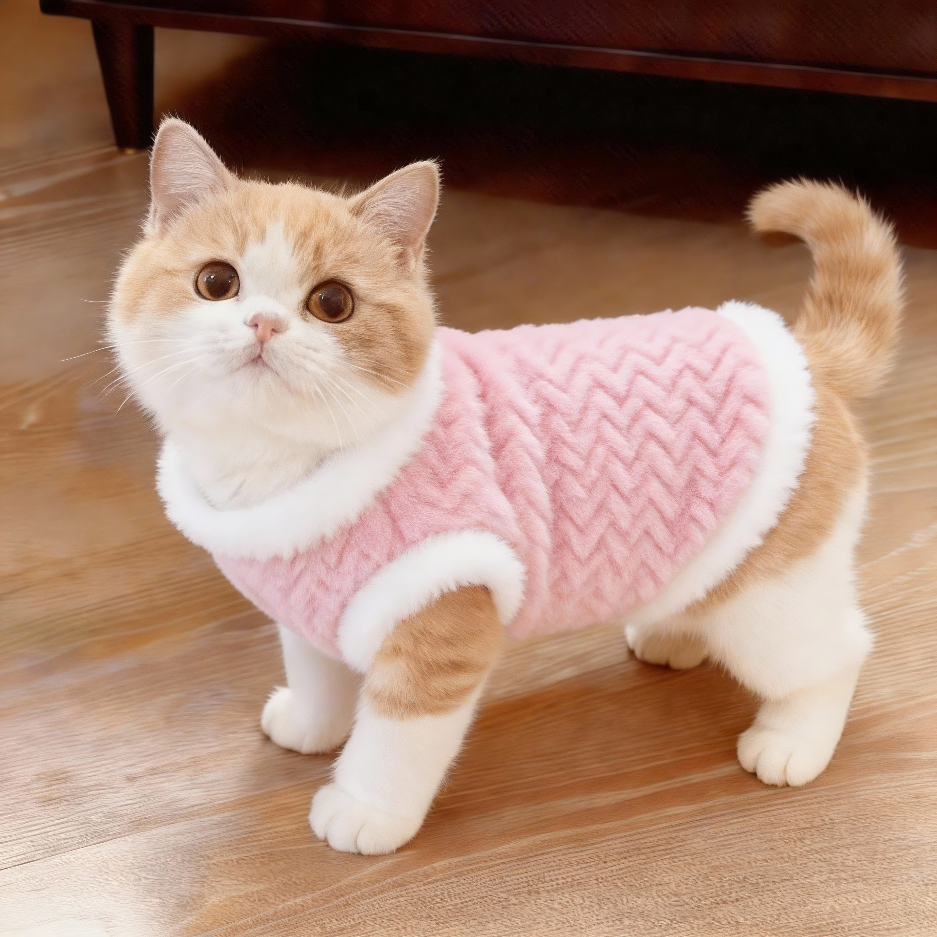 麻花兔毛猫咪马甲冬季加绒保暖可爱德文英短金渐层防掉毛小猫衣服