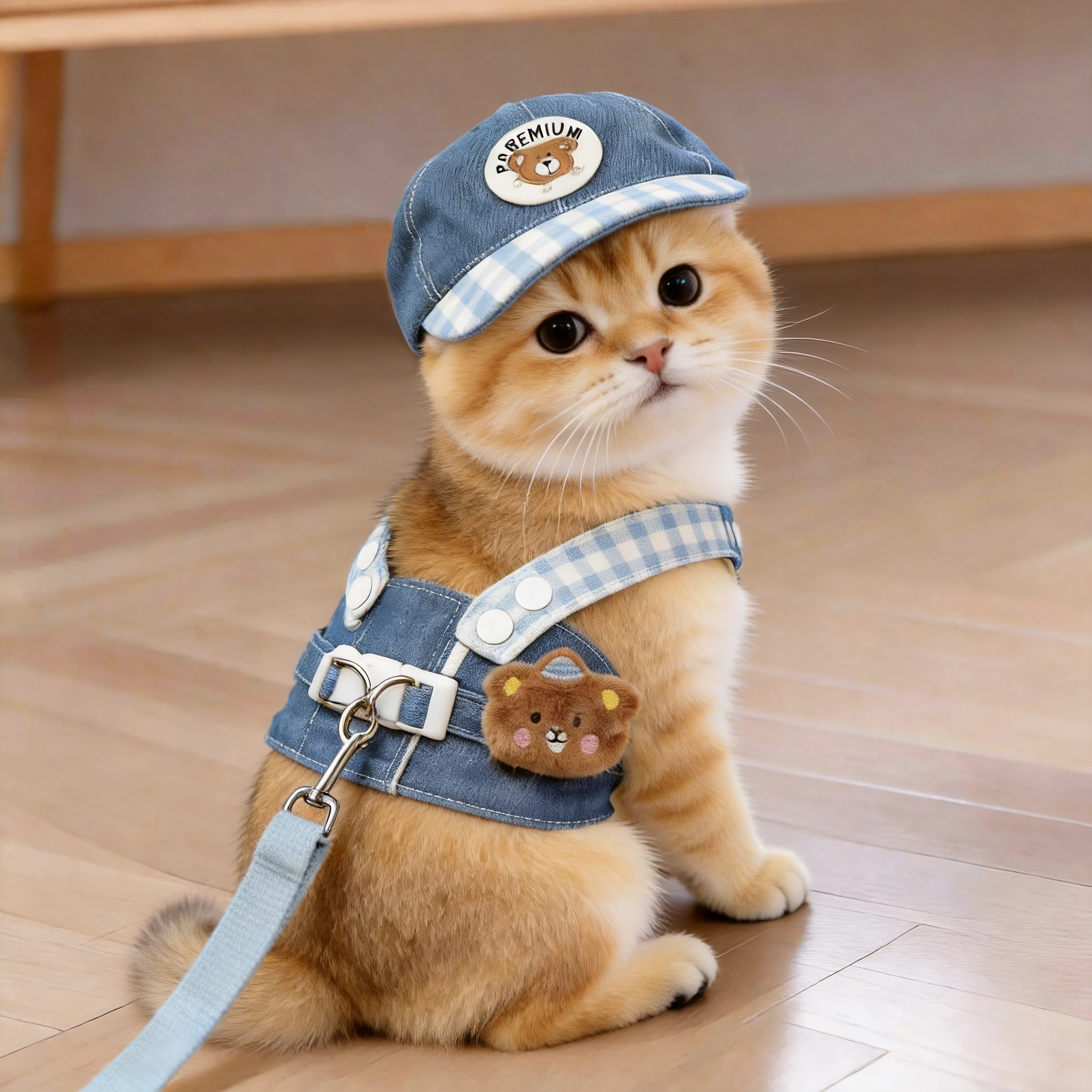 猫咪衣服春夏季牵引牛仔背心外出