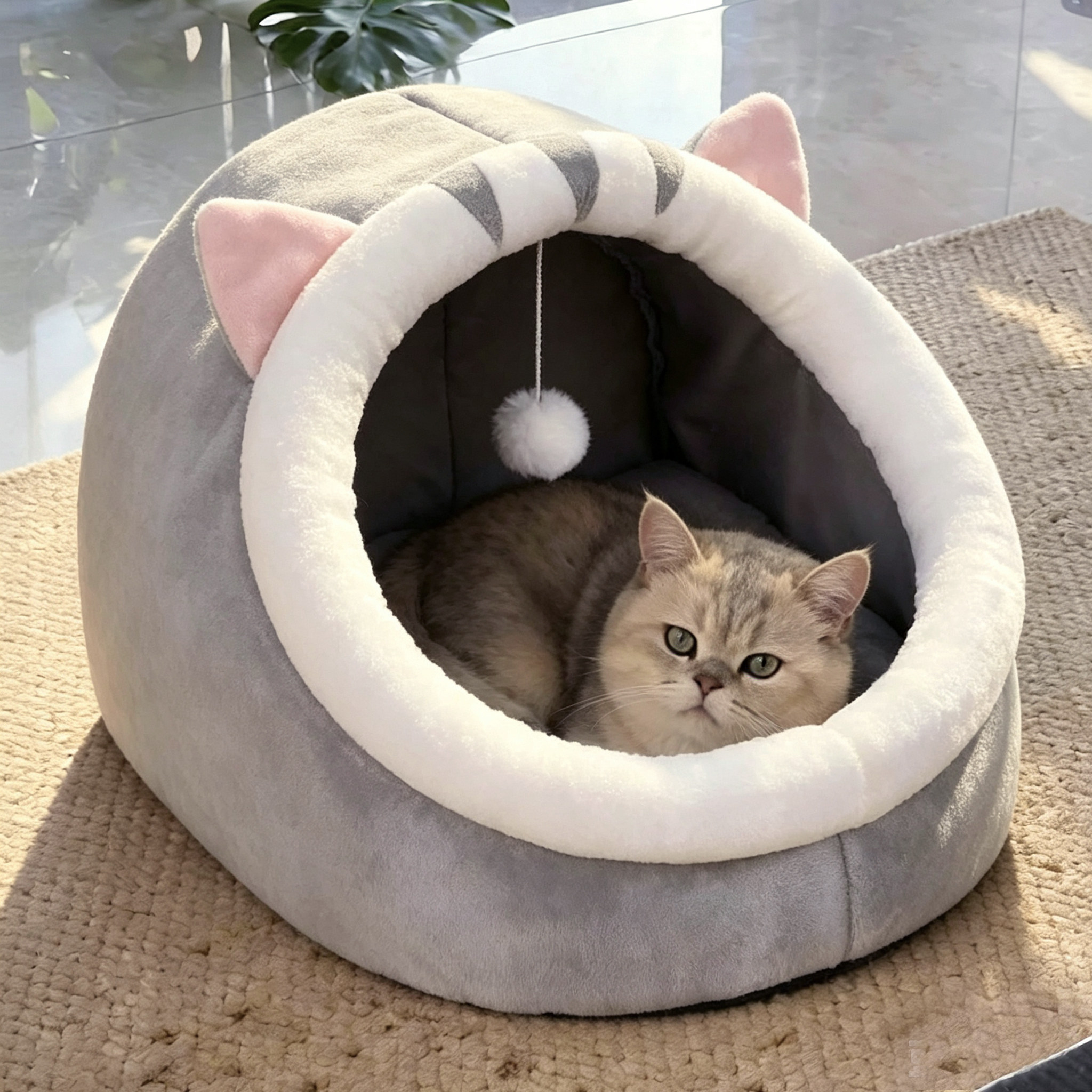 半闭式猫窝冬季保暖可爱小猫安全图片