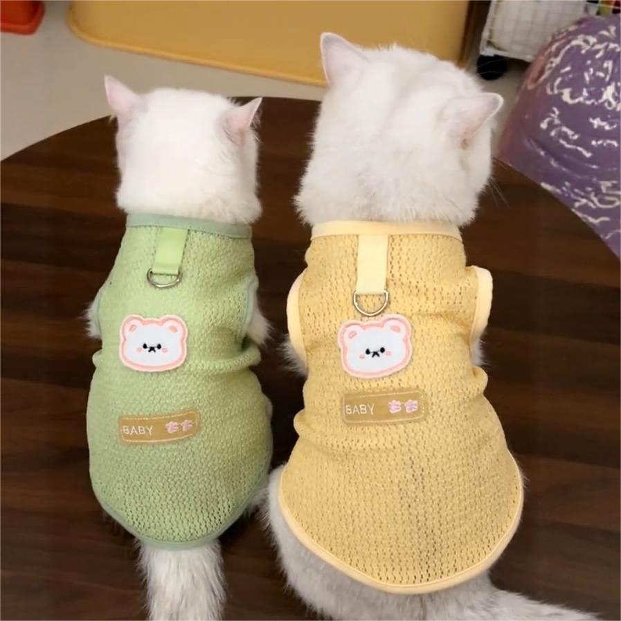 猫咪衣服夏季薄款防掉毛背心夏天布偶英短透气网纱可牵引宠物服饰