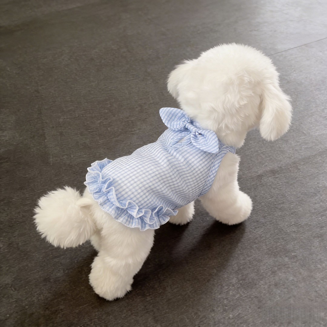狗狗衣服春夏清新格子蝴蝶结吊带