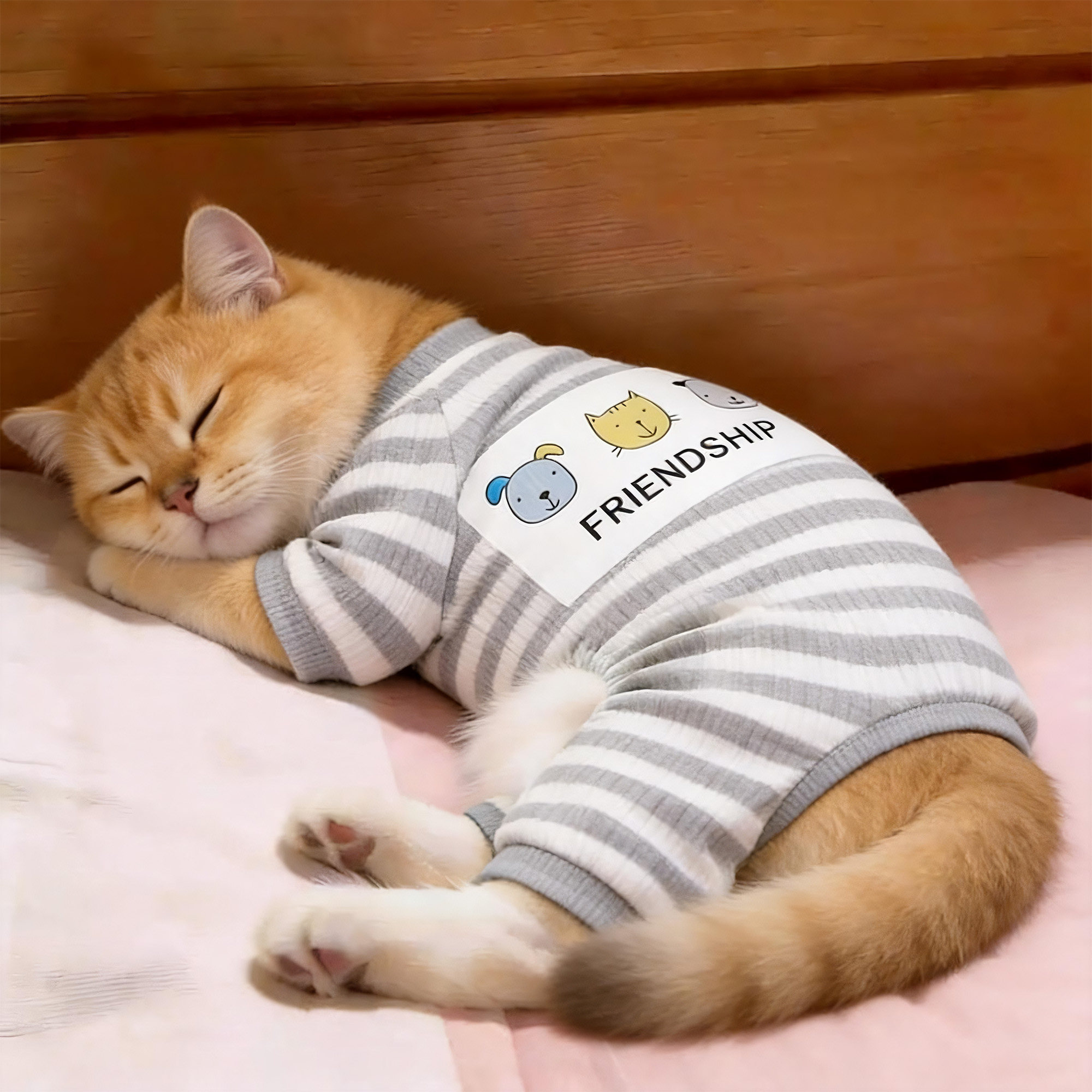猫咪睡衣春秋季防掉毛可爱四脚衣