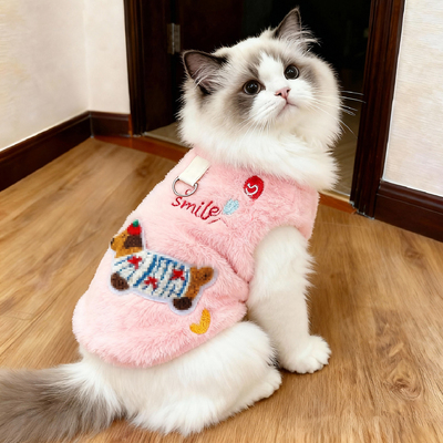 猫咪衣服加绒腊肠狗保暖背心冬季带牵引扣英短金渐层德文猫防掉毛