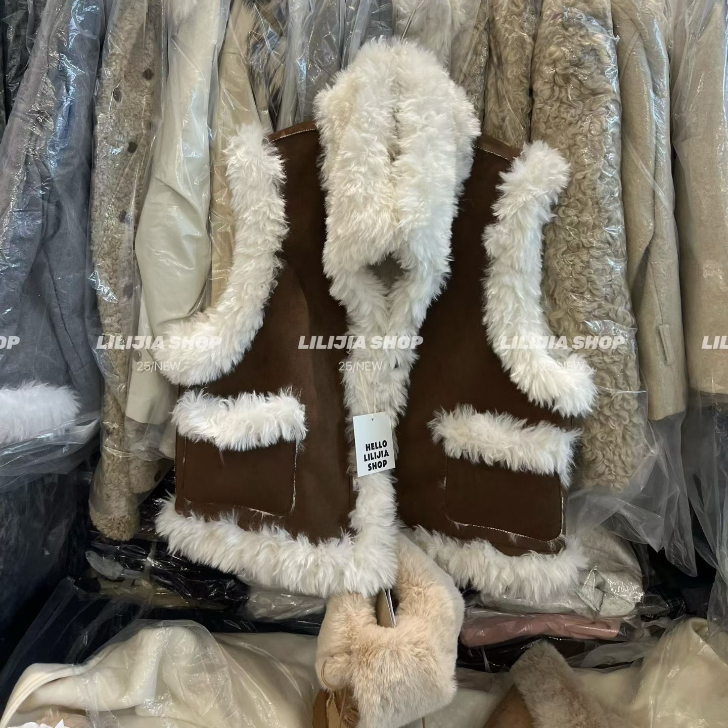 韩版皮毛一体立领保暖短款马甲