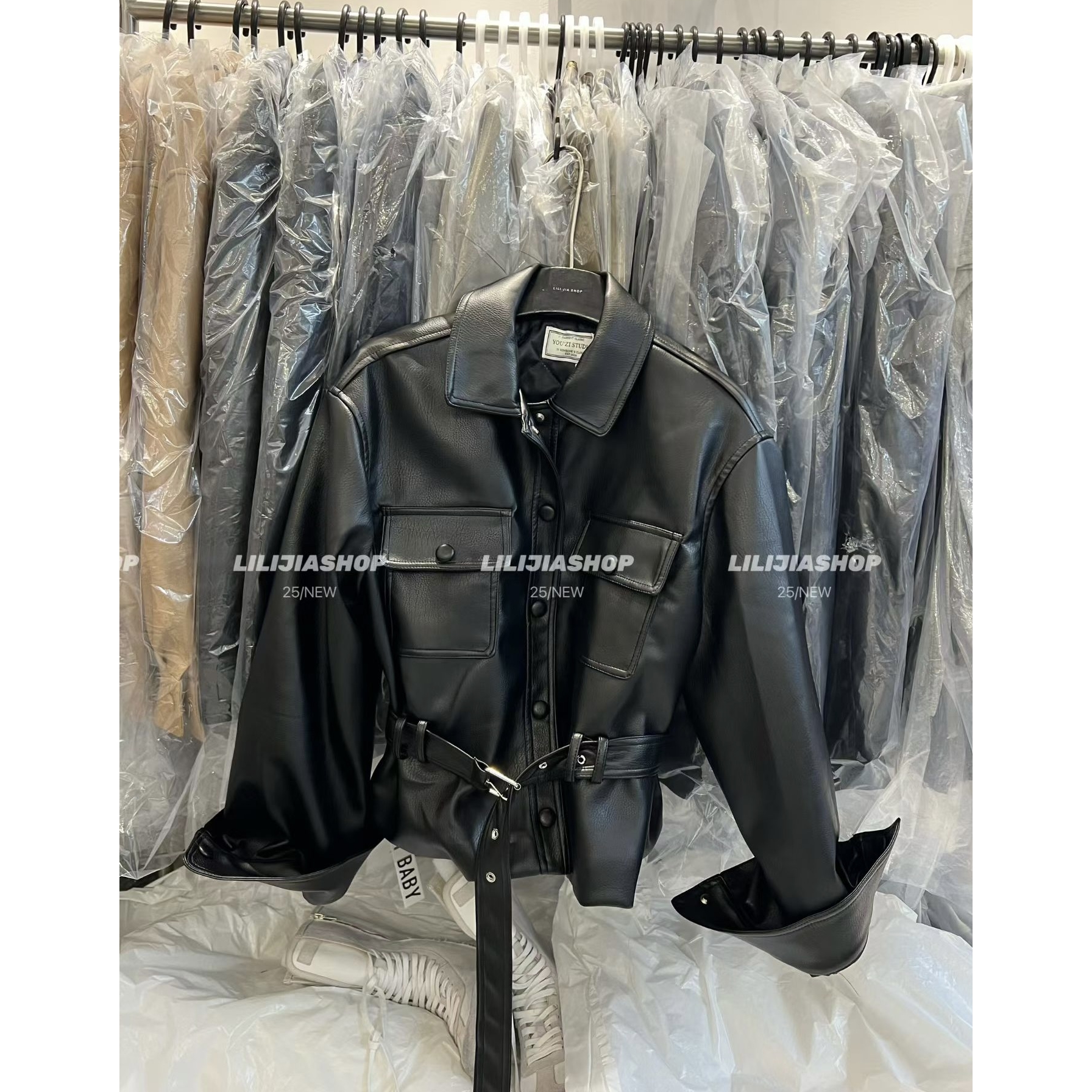 韩版时尚宽松显瘦翻领皮衣