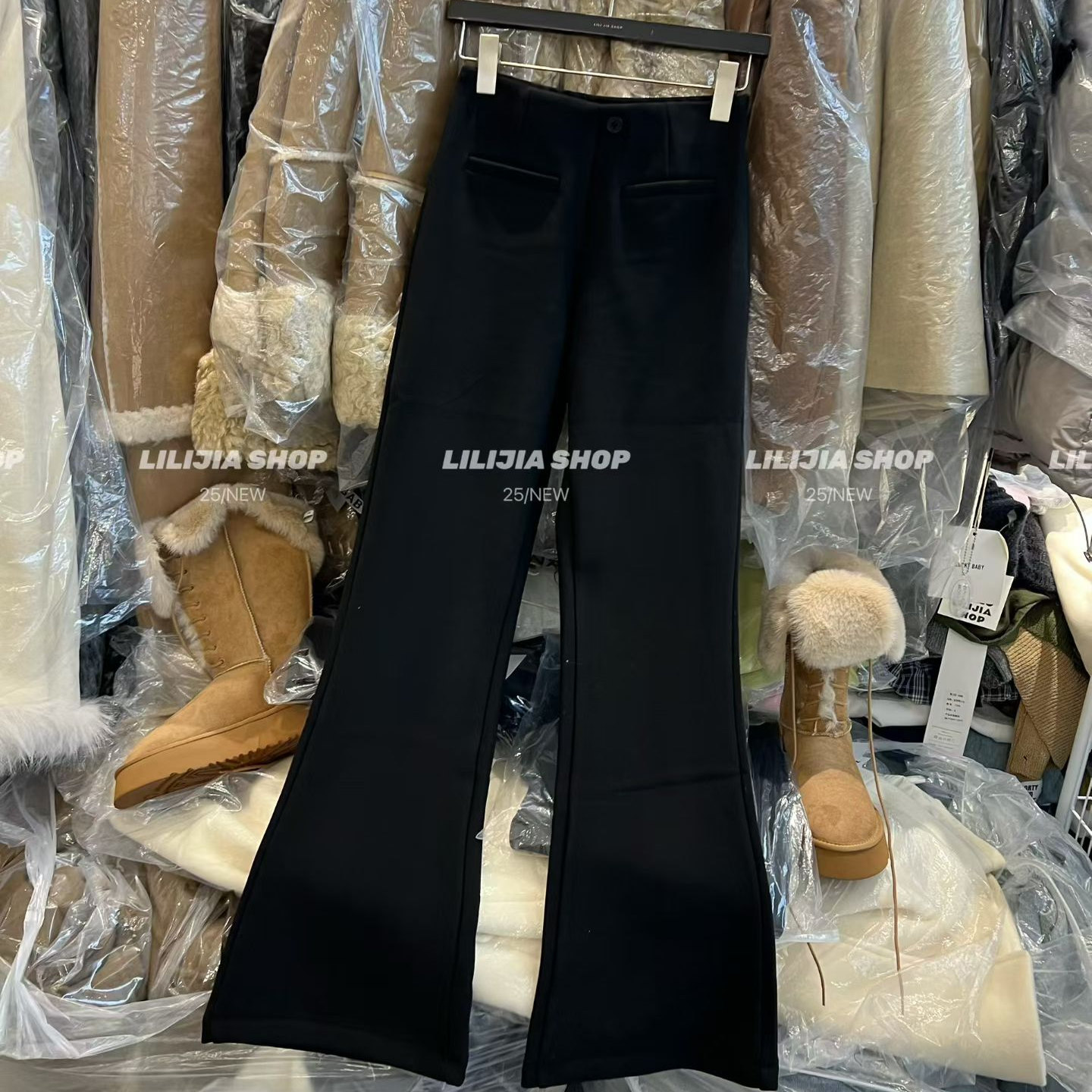 2025冬季韩版高腰黑色阔腿裤女通勤风垂感喇叭显瘦休闲裤马蹄长裤