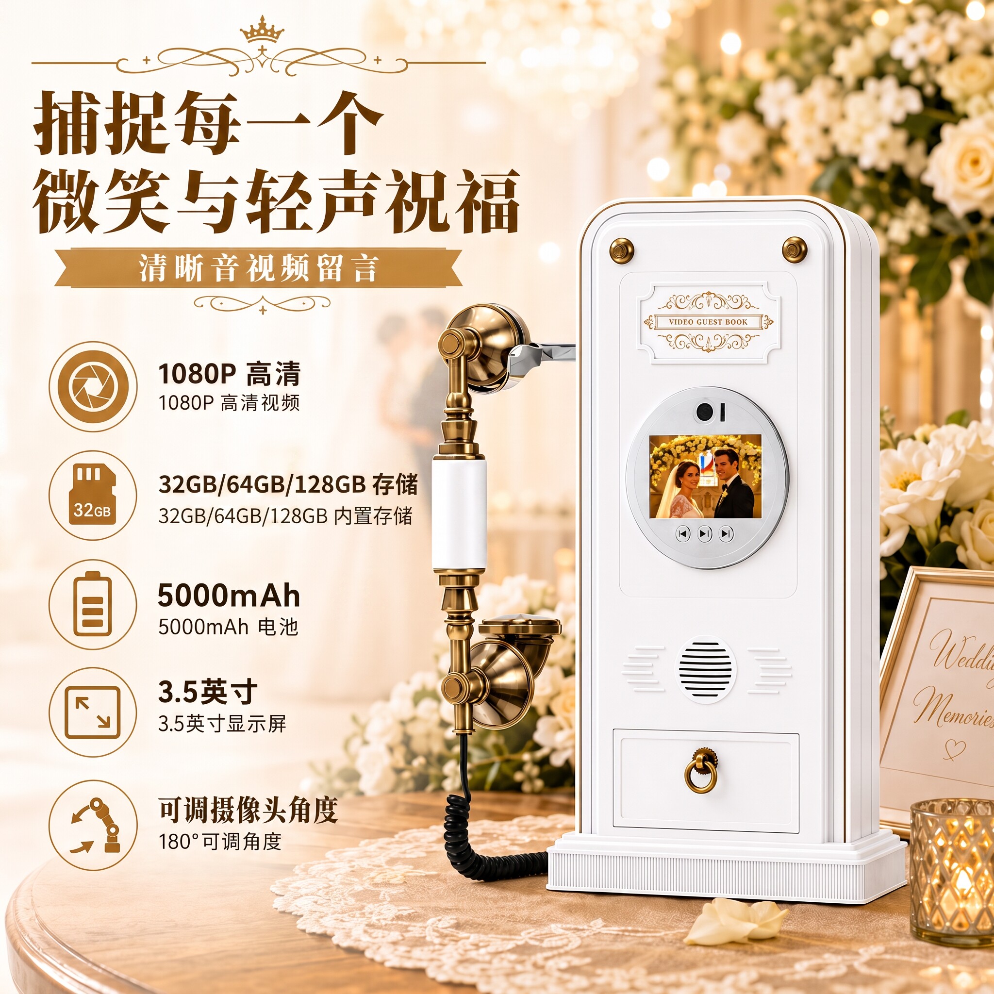 128GB复古婚礼摄影录语音像视频聚会宾客人祝福签到留声言薄电话