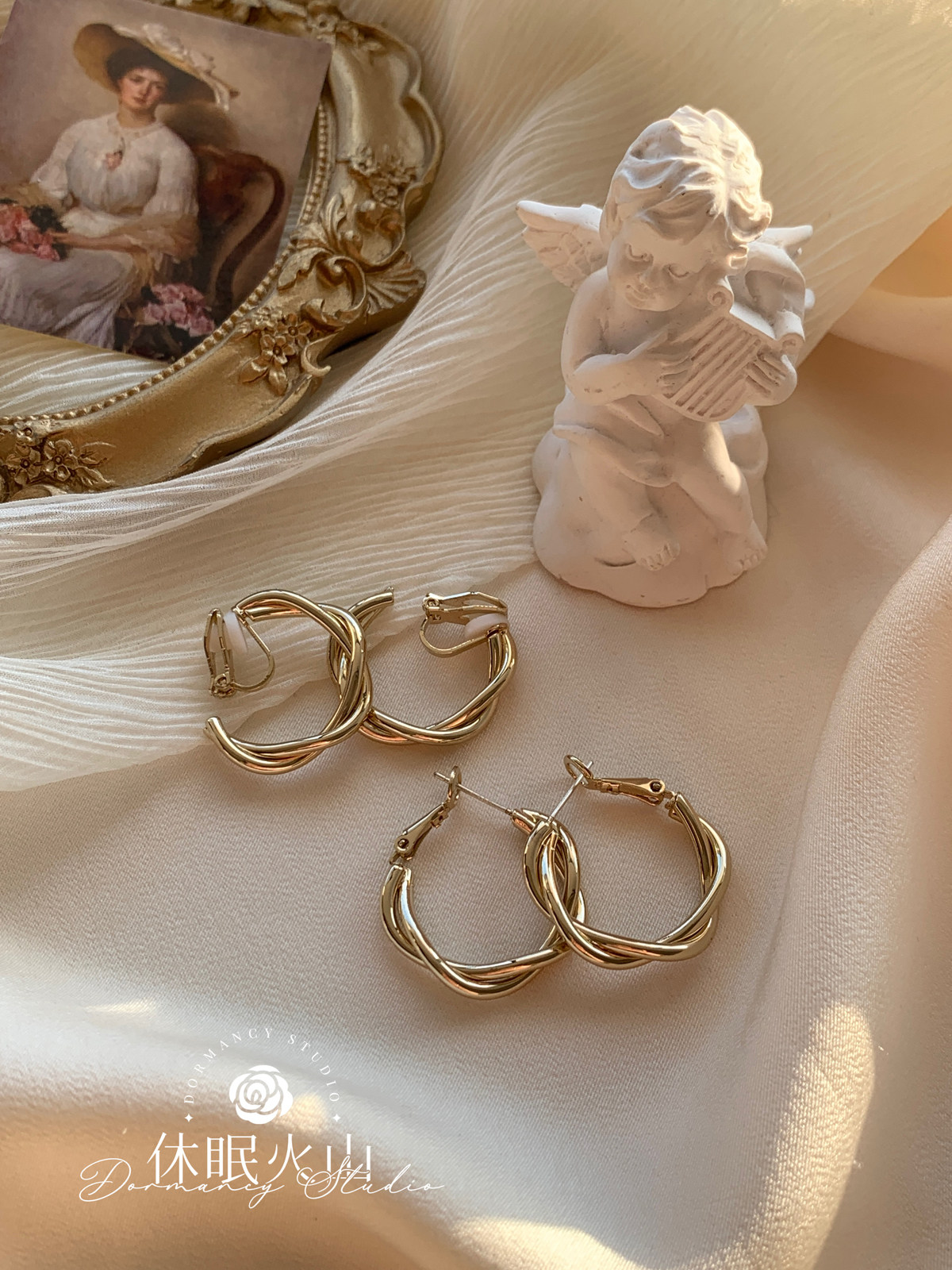 「巴黎诗人」双c麻花耳钉圆圈耳环法式简约高级感气质耳夹无耳洞,饰品/流行首饰/时尚饰品新,耳环,淘宝优惠券,粉丝福利购,淘宝优惠卷