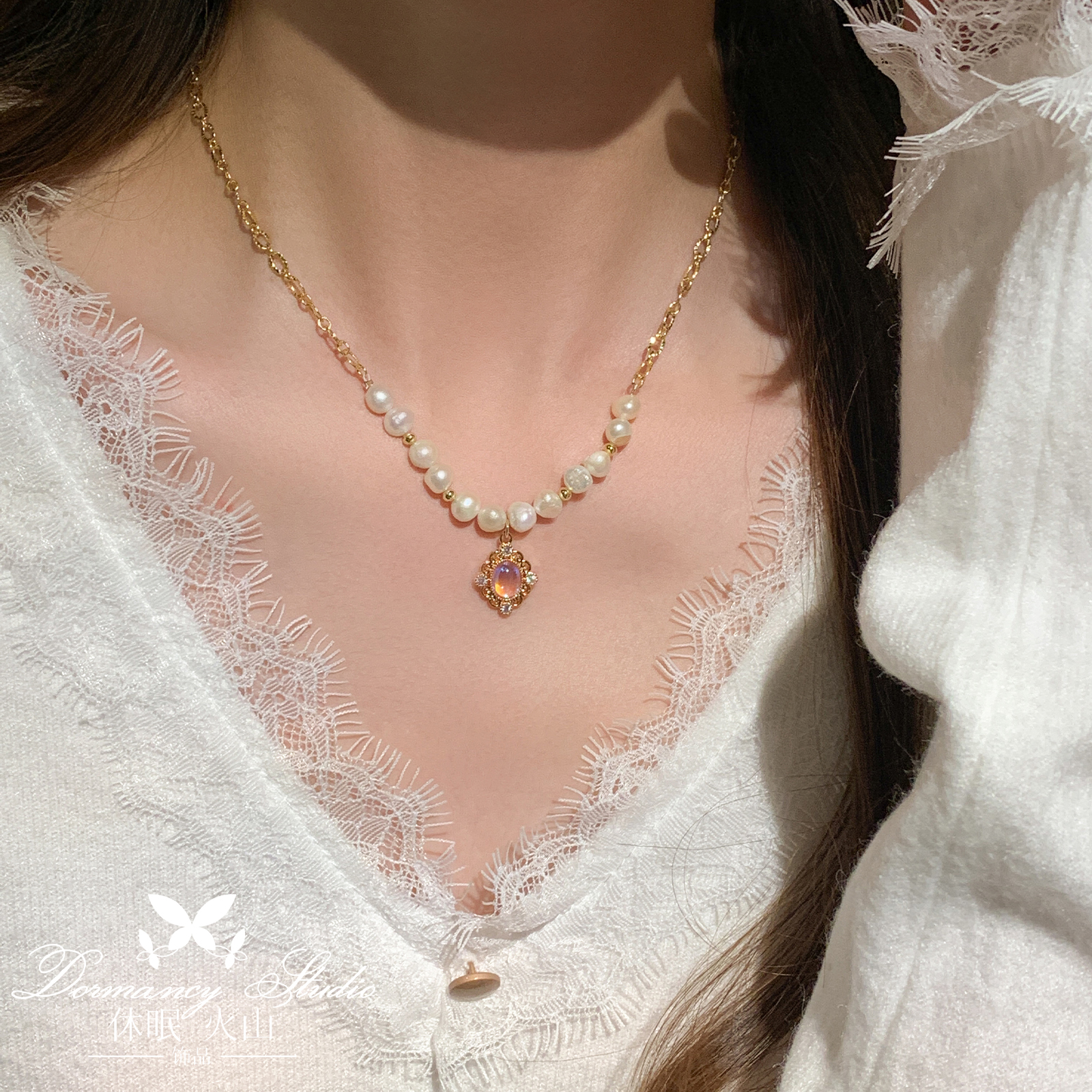 「月下人鱼」淡水珍珠宝石项链