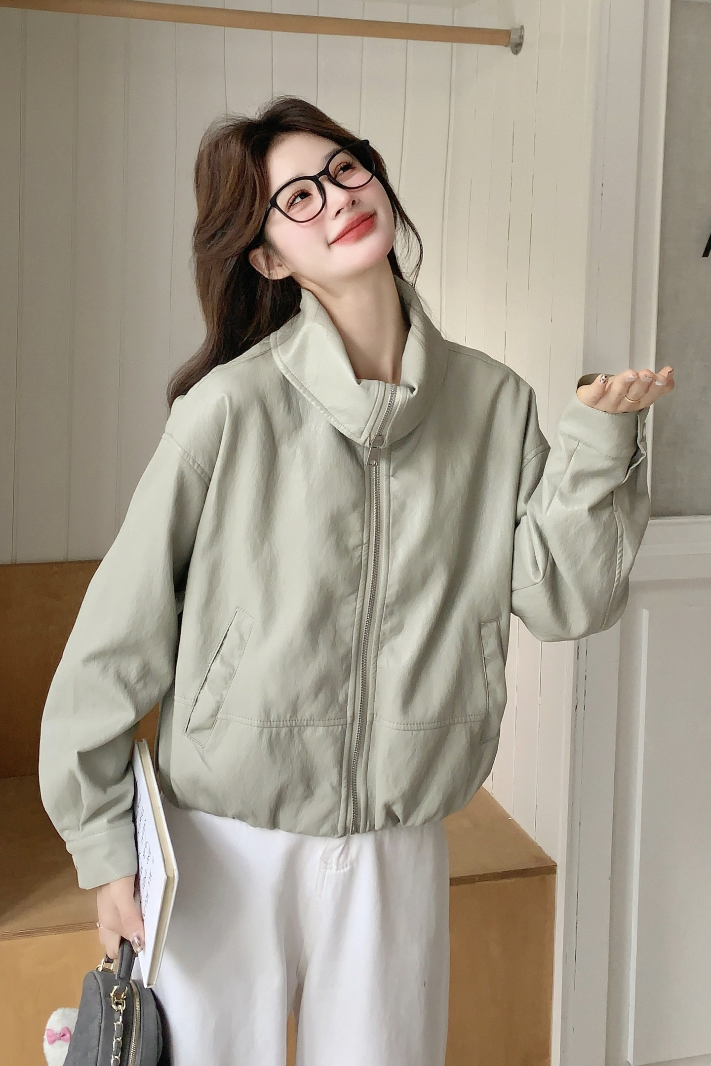 2026春季新款现货韩版皮衣外套1535203P145K238,女装皮衣,浙宝153