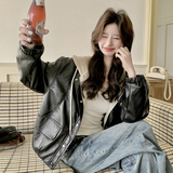 2026新款现货韩版宽松连帽假两件皮衣外套1535217P165K268，女装皮衣，浙宝153