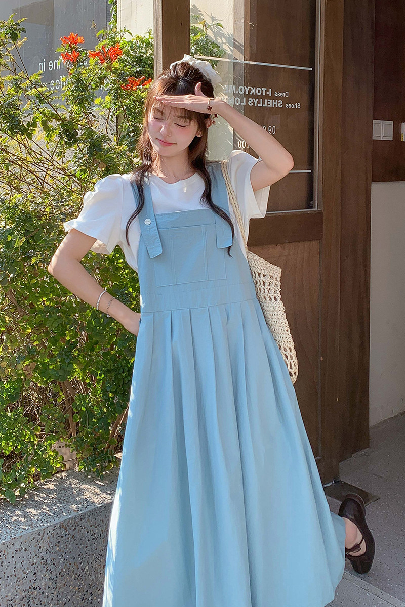 夏季新款现货蓝色甜美百褶背带裙1532620P125K188,女装连衣裙,浙宝153