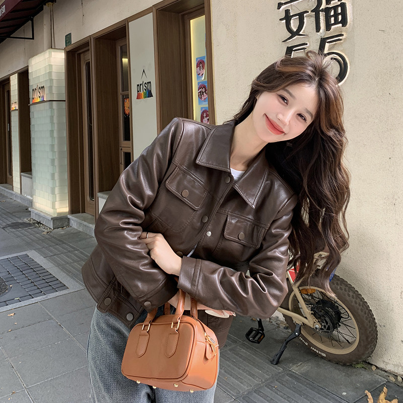 现货秋冬pu夹克机车风皮衣外套9832薄款P130控188,女装皮衣,浙宝153