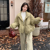 冬季新款现货50绒抹茶色面包羽绒服大版型1532492P230K348，女装羽绒服，浙宝153