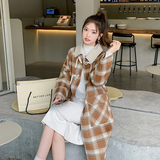 2026冬季现货加棉格子毛呢外套牛角扣大衣22329P175控268，女装毛呢外套，浙宝153