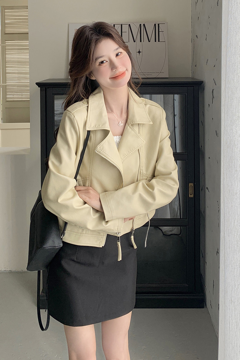 春季新款现货机车风正肩高级感皮衣外套1532606P145K198,女装皮衣,浙宝153