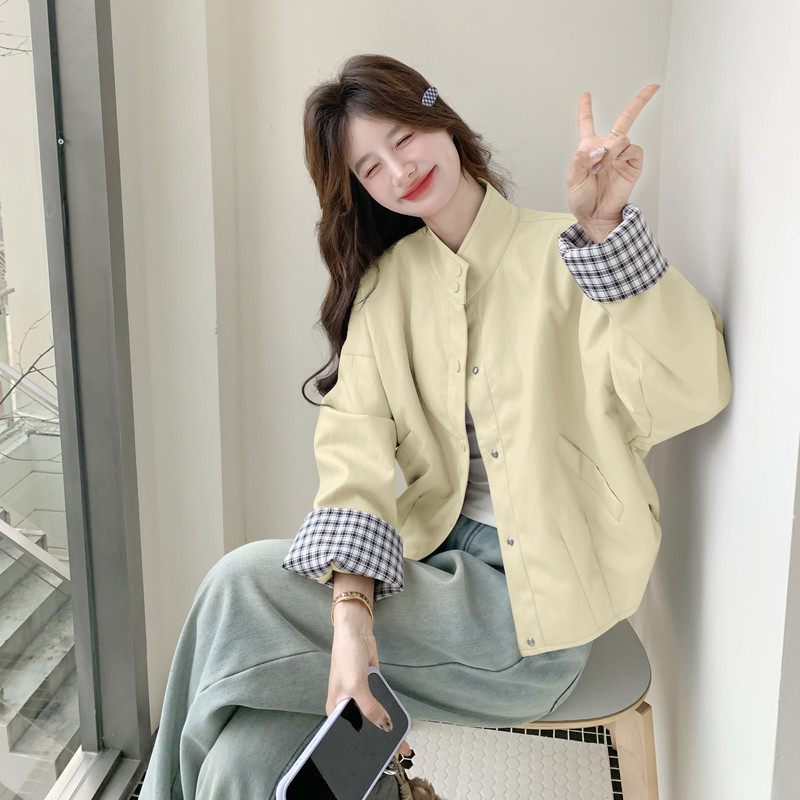 2026春季新款现货立领格纹拼接皮衣外套1535205P155K248，女装皮衣，浙宝153