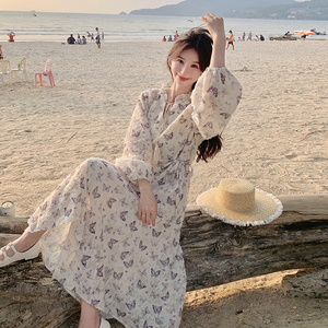 新款现货有买家秀紫色蝴蝶温柔风连衣裙1532422P125控188