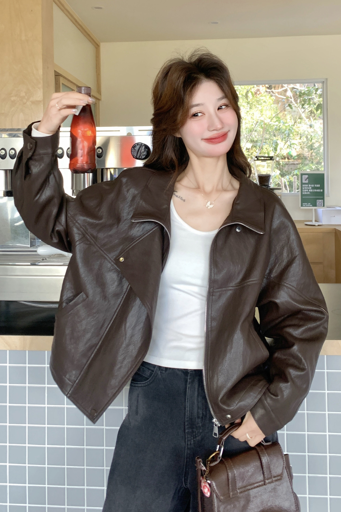 2026春季新款现货韩版宽松皮衣外套1535207P160K258,女装皮衣,浙宝153