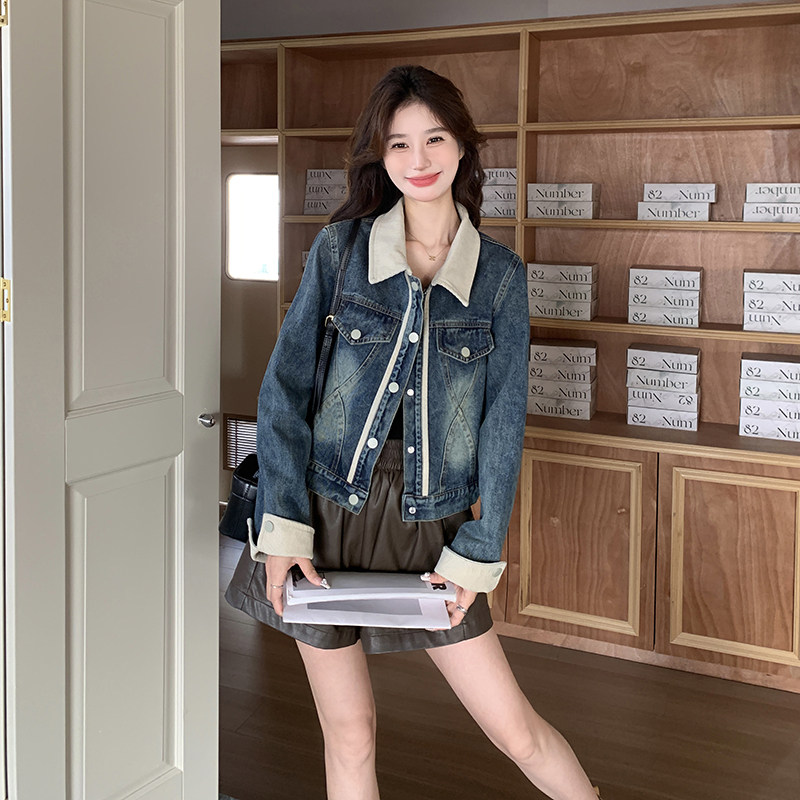 现货撞色牛仔外套女百搭长袖夹克上衣9823P130控188,女装短外套,浙宝153