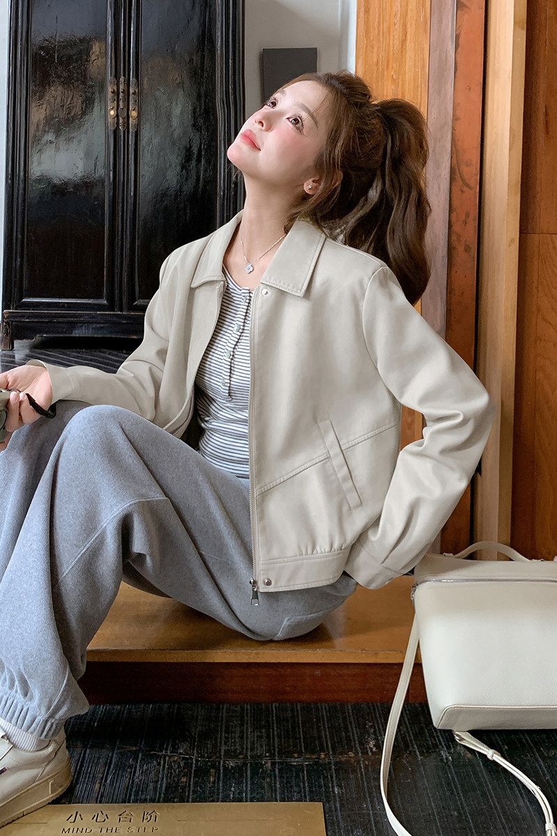 春季新款现货数据好机车风复古皮衣外套1532610P130K198,女装皮衣,浙宝153