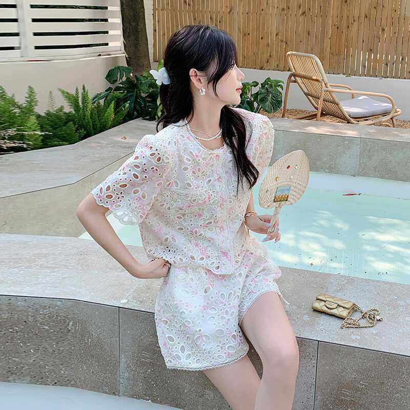 新款现货小香风镂空蕾丝短套装1532448P135K198,女装套装/套裙,浙宝153