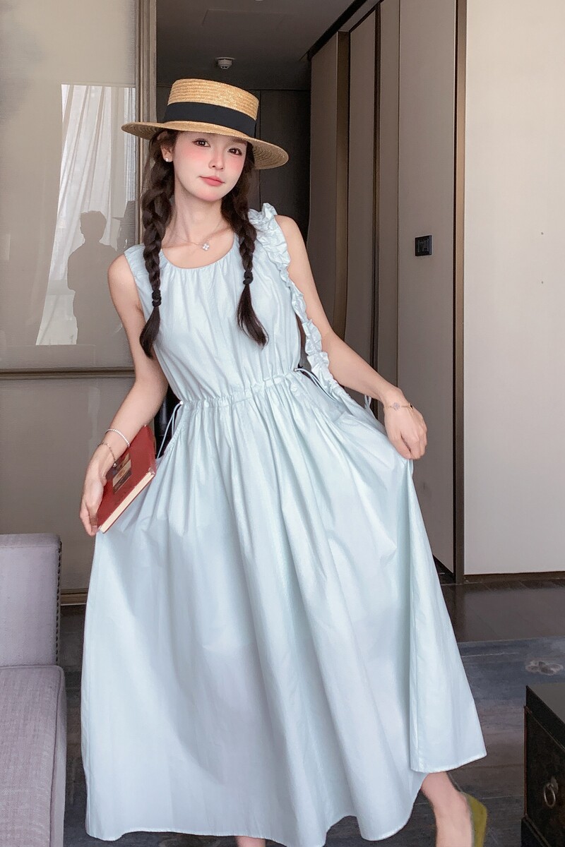 夏季新款现货无袖收腰蓝色连衣裙带包包2621P145K208,女装连衣裙,浙宝153