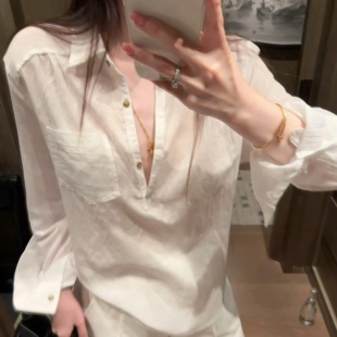 小海鸥春夏法式棉麻软糯防晒白色衬衫百搭慵懒风薄款外穿衬衣女