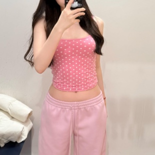 小海鸥2026年春夏正反两穿美式粉色波点甜美吊带女棉质背心上衣