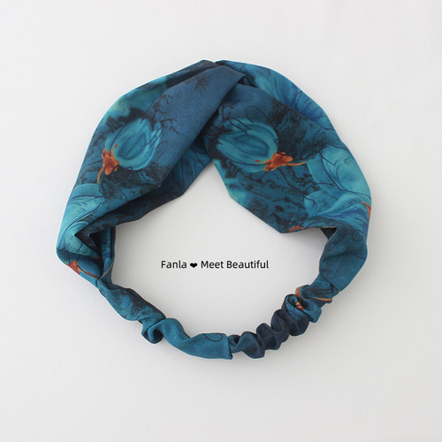 范拉手作中式高级感虞美人印花交叉发带女2026新款头箍发箍头饰品