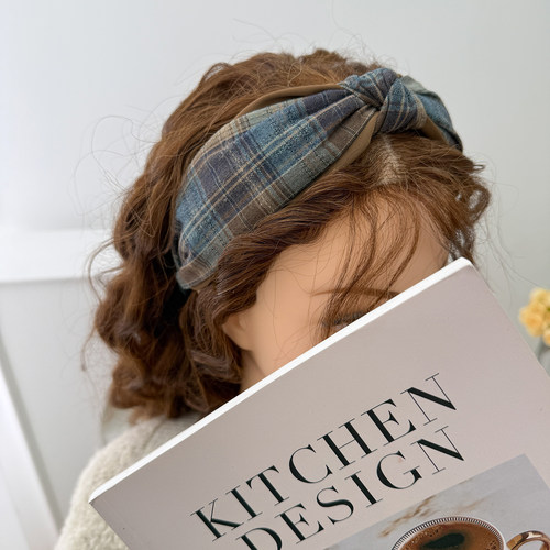 范拉手作复古做旧格纹打结宽边布艺压发发箍简约气质头箍头饰发饰