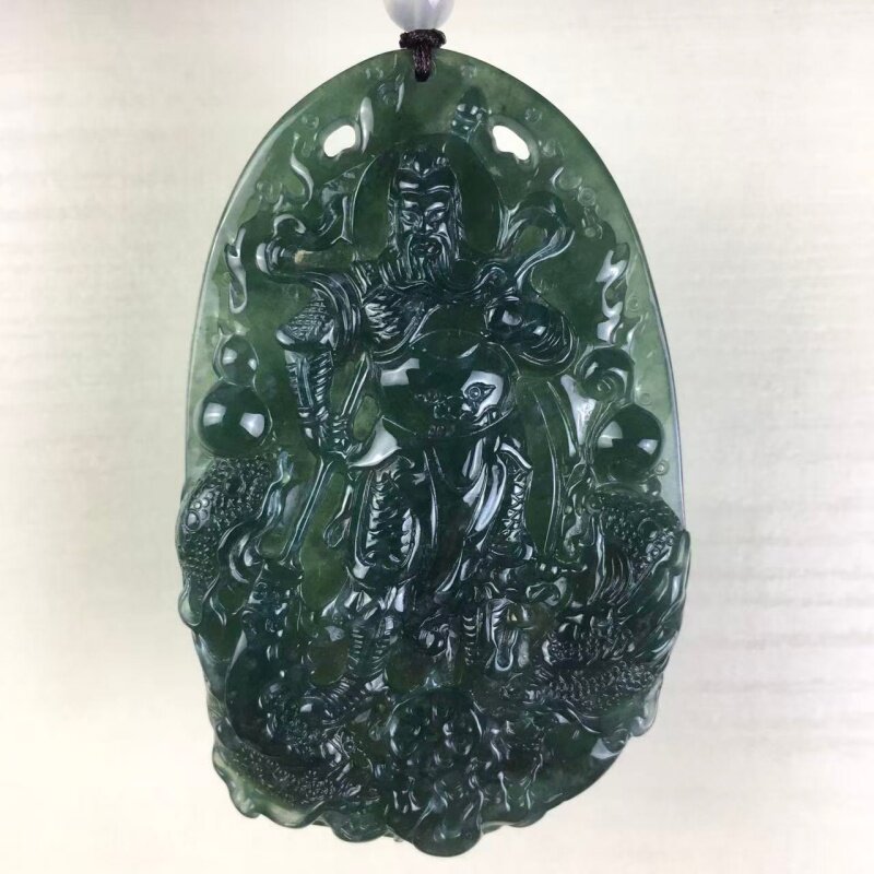天然危料翡翠a货冰武财神关公吊坠义薄云天关云长霸气关二爷挂件
