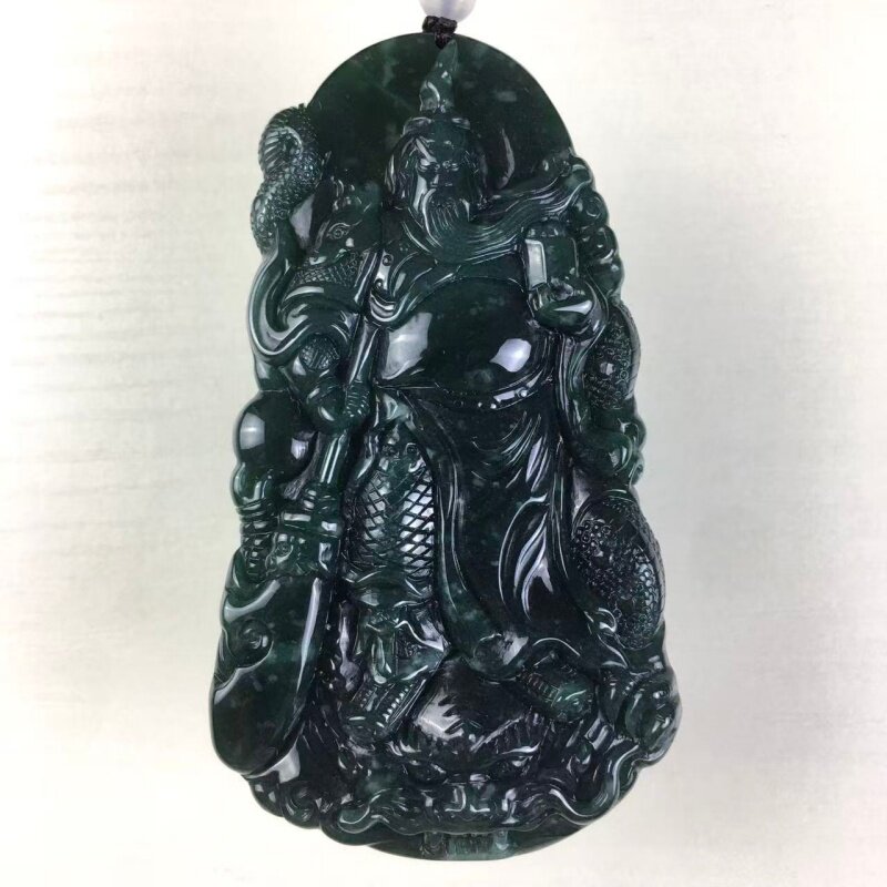 天然危料翡翠a货糯冰种武财神关公吊坠义薄云天关云长关二爷挂件