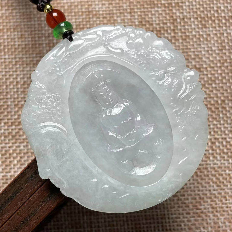 天然缅甸翡翠A货糯种观音吊坠一念成魔一念成佛玉佩一念之间挂件