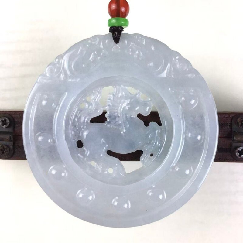 缅甸翡翠a货时来运转马到成功吊坠双面镂空十二生肖马牌玉佩挂件