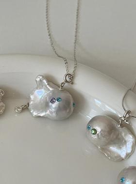 项链纯银双面可戴大巴鱼珍珠项链