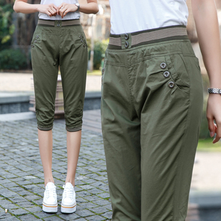 韩版 2025新款 宽松bf风学生哈伦薄款 休闲中裤 七分裤 女士马裤 女夏季