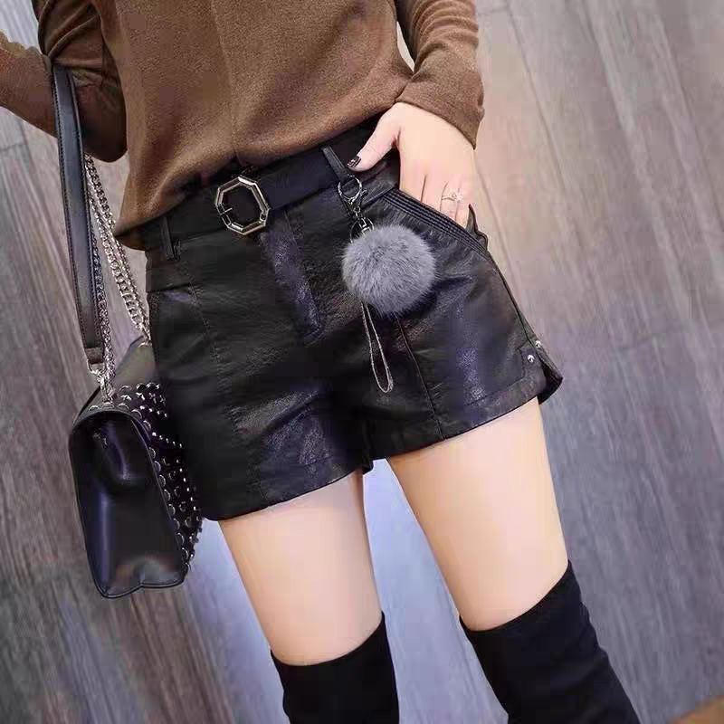 欧洲站修身中腰皮短裤短裤