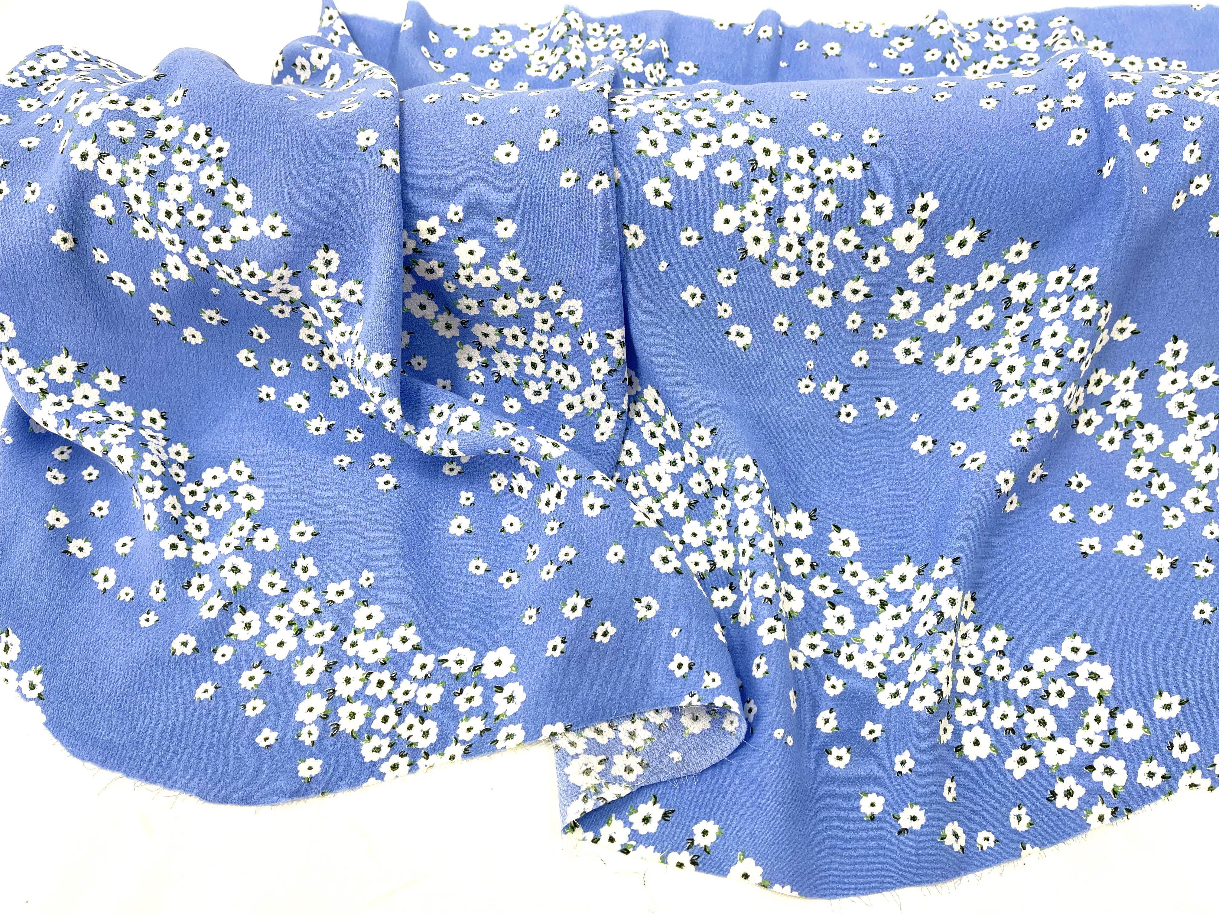 韩国进口蓝色斜纹小碎花印花纯棉麻纱亚麻面料衬衫连衣裙旗袍布料