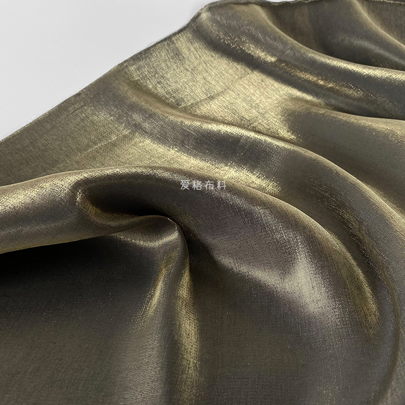 真丝丝麻薄款超柔垂感黑金色光泽细腻亚麻棉麻时装面料汉服布料