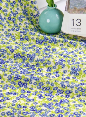 微弹力16姆米03双绉 清新绿色小碎花印花双绉桑蚕丝面料真丝布料