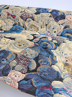 蓝色小熊维尼 ins风加厚卡通提花硬挺廓形面料春秋外套服装布料