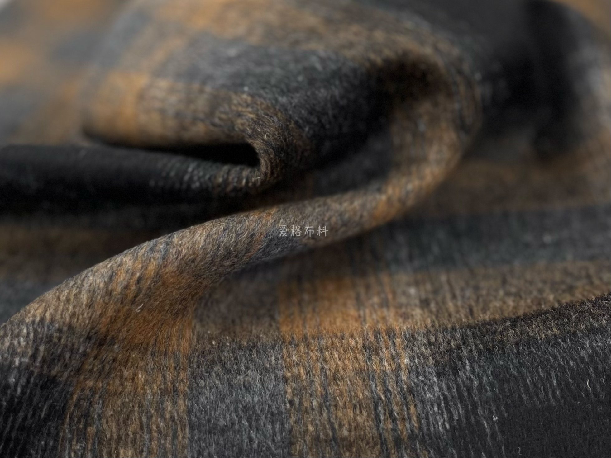 复古日系 棕黑朦胧格纹短毛顺毛羊毛呢面料西装马甲套装布料diy